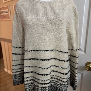 J. Jill Cream and Black Striped Sweater 12%wool!